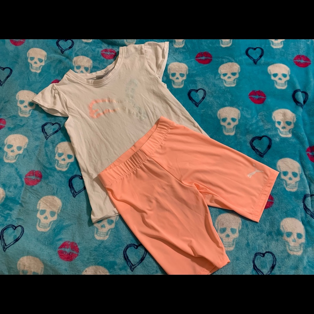 Girls M (7/8) Puma bicycle short and tshirt set